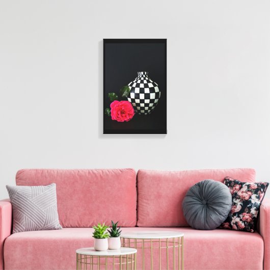 Toile Rose et vase checkered (Insitu(Salon))