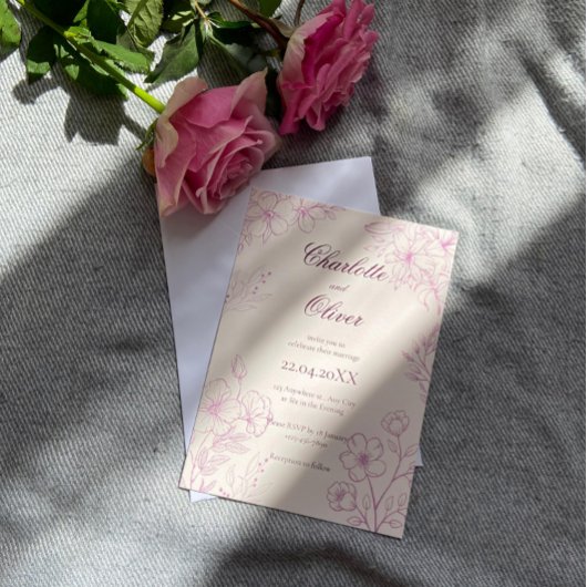 Toile rose Faire-part de mariage florale