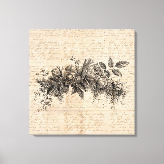 Toile Rose Fleurs Vintage Art Script Arrière - plan (Recto)