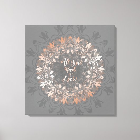 Toile Rose Gold Grey Floral Mandala Love (Recto)