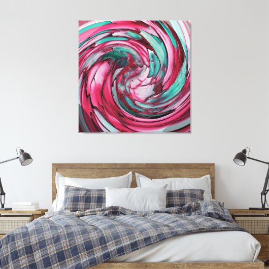 Toile Rose N Turquoise Abstrait Dauphin vs Eagle Canvas (Insitu(Chambre))