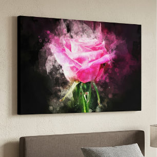 Toile Rose roseau aquarelle sur fond noir