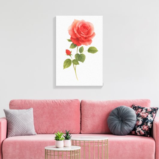 Toile Rose rouge Aquarelle mur | Décor cadeau et maison (Insitu(Salon))