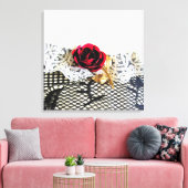 Toile Rose rouge romantique et dentelle blanche (Insitu(Salon))