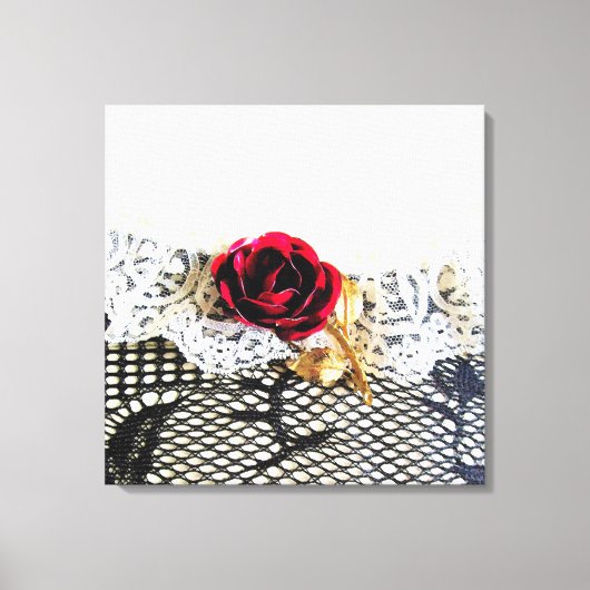 Toile Rose rouge romantique et dentelle blanche (Recto)