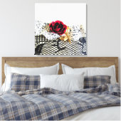 Toile Rose rouge romantique et dentelle blanche (Insitu(Chambre))