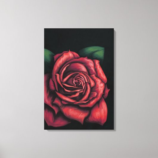 Toile Rose rouge sur fond noir (Recto)