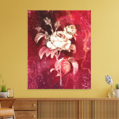 Toile ROSE UNIQUE sur fond rouge (Insitu(Salon))