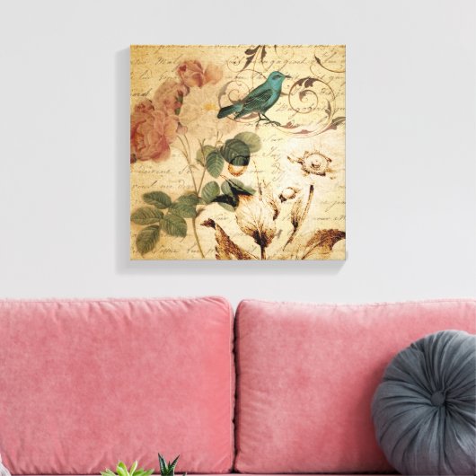 Toile Rose victorien Paris Scripts oiseau français botan (Insitu(Salon))