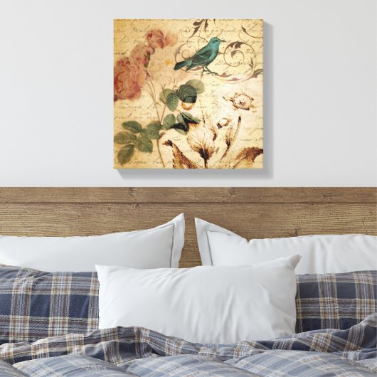 Toile Rose victorien Paris Scripts oiseau français botan (Insitu(Chambre))