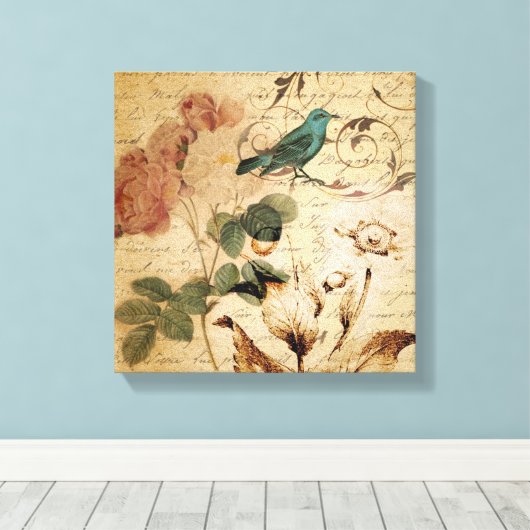 Toile Rose victorien Paris Scripts oiseau français botan (Insitu (Plancher de Bois))