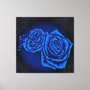 Toile Roses bleues sur fond sombre