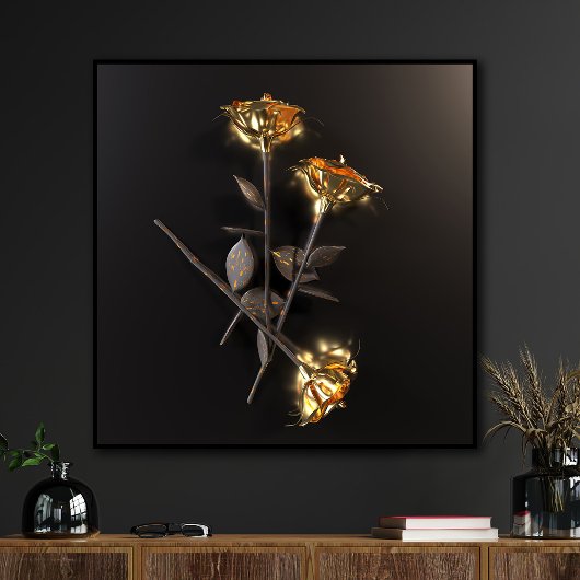 Toile Roses Brûlantes – Élégance Dorée
