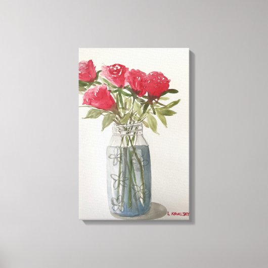 Toile Roses D'Aquarelle Originaux Dans Le Jar V2 (Recto)