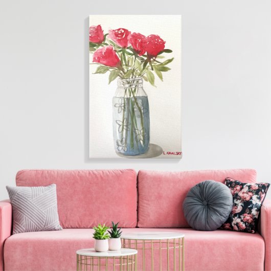 Toile Roses D'Aquarelle Originaux Dans Le Jar V2 (Insitu(Salon))