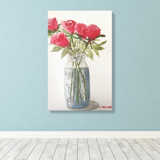 Toile Roses D'Aquarelle Originaux Dans Le Jar V2 (Insitu (Plancher de Bois))