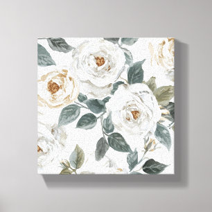Toile Roses de jardin Floral vintage aquarelle blanc