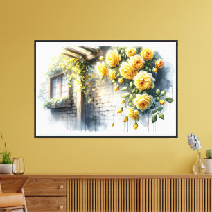 Toile Roses Dorées sur le Mur d'une Maisonnette en Pierr