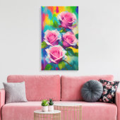 Toile Roses rose brillant Art moderne de peinture à l'hu (Insitu(Salon))