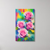 Toile Roses rose brillant Art moderne de peinture à l'hu (Recto)