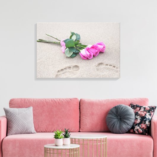 Toile roses roses et empreintes dans le sable (Insitu(Salon))