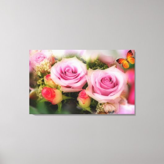Toile Roses roses et papillon roses (Recto)