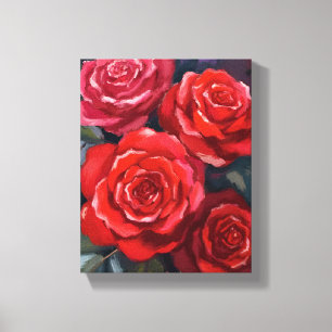 Toile Roses rouges fleurs peintes à l'aquarelle florale