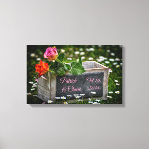 Toile Roses rustiques, marguerites, mariage, anniversair