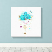 Toile Roses turquoise avec touches (Insitu (Plancher de Bois))