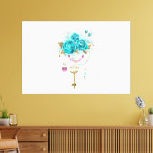 Toile Roses turquoise avec touches (Insitu(Salon))