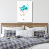 Toile Roses turquoise avec touches (Insitu(Chambre))