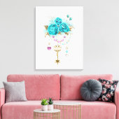 Toile Roses turquoise avec touches (Insitu(Salon))