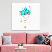 Toile Roses turquoise avec touches (Insitu(Salon))