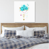 Toile Roses turquoise avec touches (Insitu(Chambre))