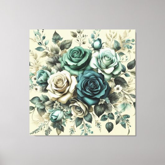 Toile Roses turquoises et blanches (Recto)