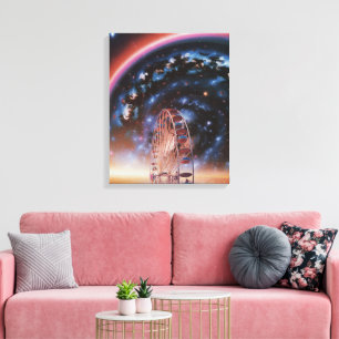 Toile Roue Ferris cosmique sous une galaxie néon