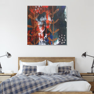 Toile Rouge Abstrait, Bleu, Tons de Terre avec Elème vég