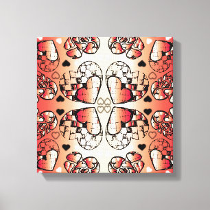 Toile Rouge et blanc Whimsical Romantic Hearts motif