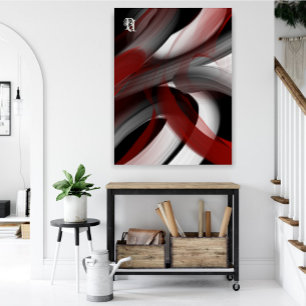 Toile Rouge Noir Blanc Gris Abstrait