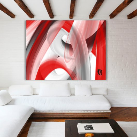 Toile Rouge Noir Blanc Gris Abstrait