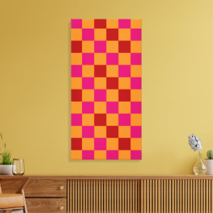 Toile Rouge Orange Rose Motif à Carreaux