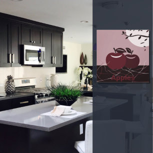 Toile Rouge Pommes Cuisine Carré Mur pendants