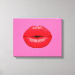 Toile Rouge rouge lèvres rouge rouge rouge rouge pop art<br><div class="desc">A design based on pop art of large red lips with lipstick supersized against a girly candy pink coloured background. The background colour can be customised and change d to any bright colour that would suit yout décor.</div>