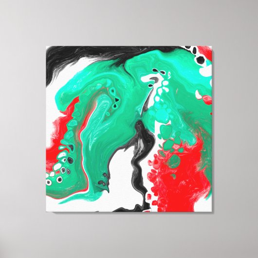 Toile Rouge, vert, noir et Marbre blanc Fluid Art (Recto)