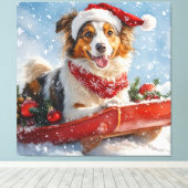 Toile Rough Collie Dog in Sledge Let Snow Christmas (Insitu (Plancher de Bois))