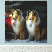 Toile Rough Collie Snowy Sleigh Décor de Noël (Insitu (Plancher de Bois))