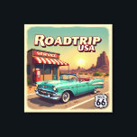 Toile Route 66 - Retro Pop Art<br><div class="desc">Montez le juke-box et parcourez la route avec ce vibrant hommage à l'âge d'or de l'aventure américaine ! Cette oeuvre capture la journée ensoleillée parfaite sur la légendaire Route 66, avec une capotable turquoise brillante prête pour les kilomètres à venir. Ce qui rend cette pièce vraiment spéciale, c'est son esthétique...</div>