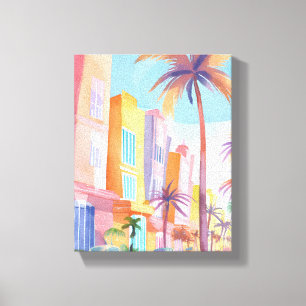 Toile Route de Miami   Aquarelle de rue colorée