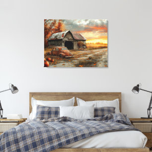Toile Route et grange de campagne automnale vintage 32x2
