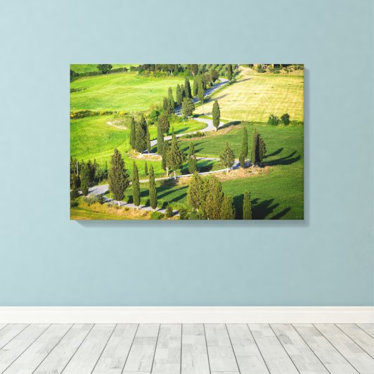 Toile Route sinueuse bordée de Cypress en Toscane (Insitu (Plancher de Bois))